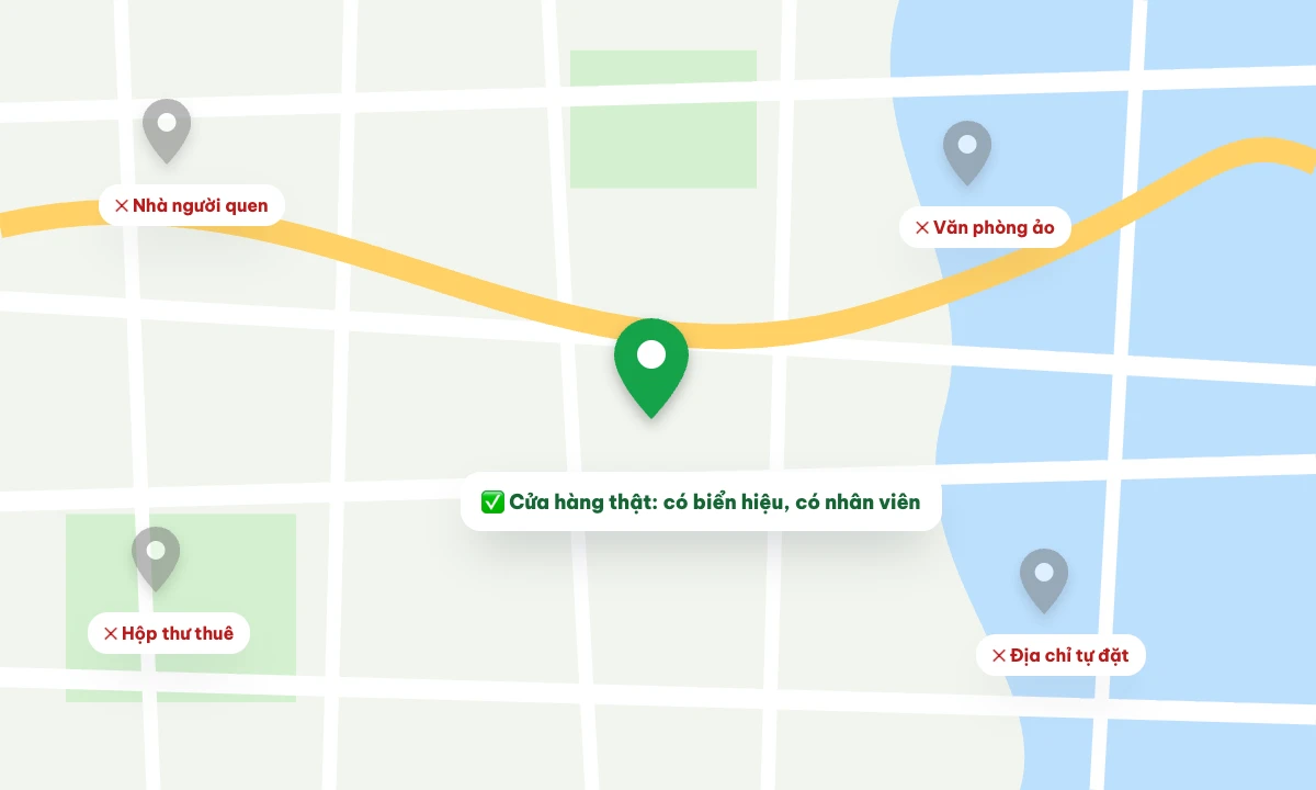 Một ghim thật và nhiều ghim ảo của cùng doanh nghiệp trên bản đồ