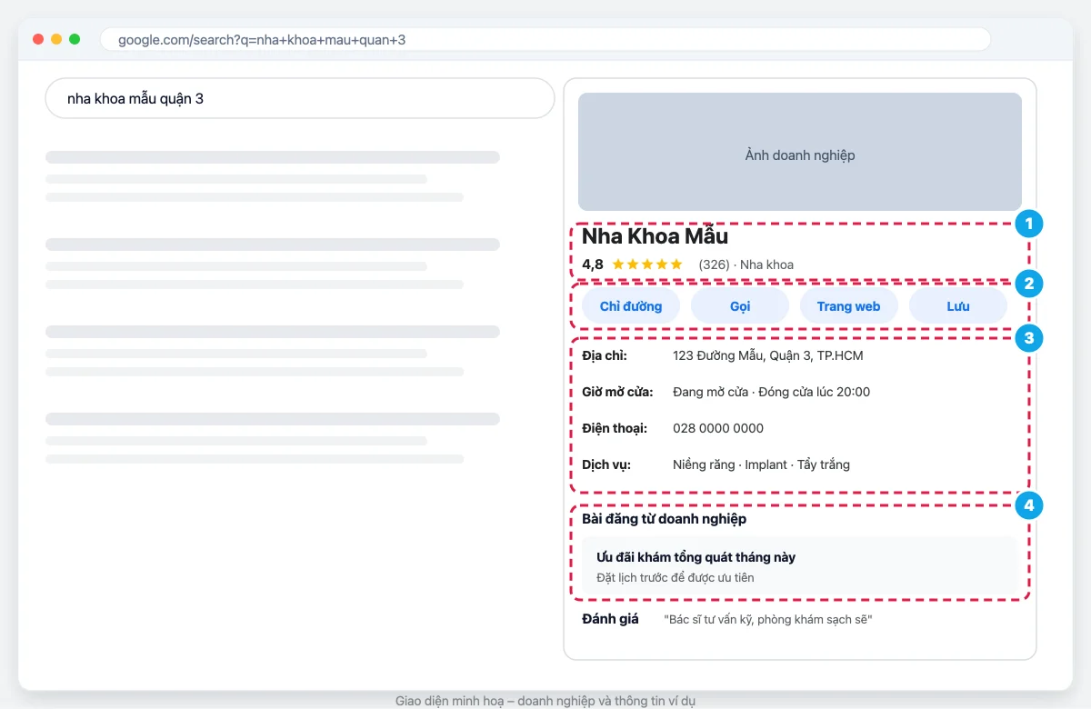 Hồ sơ doanh nghiệp hiển thị trên Google Tìm kiếm