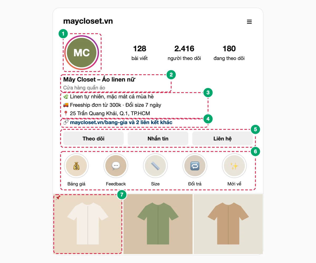 Mẫu hồ sơ Instagram bán hàng đã tối ưu