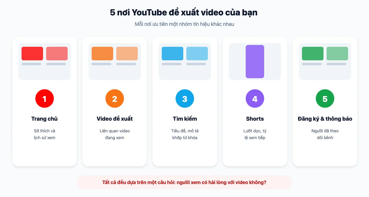 Năm nơi YouTube đề xuất video