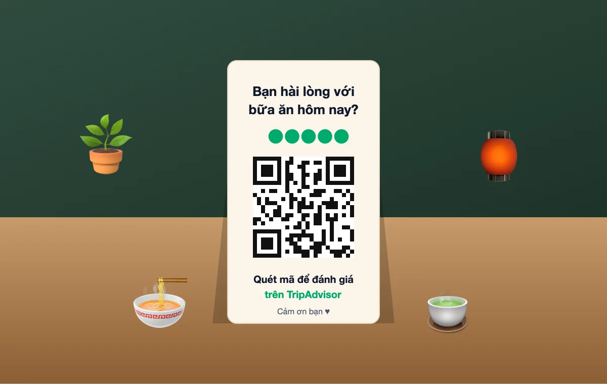 Thẻ QR xin đánh giá TripAdvisor đặt tại bàn