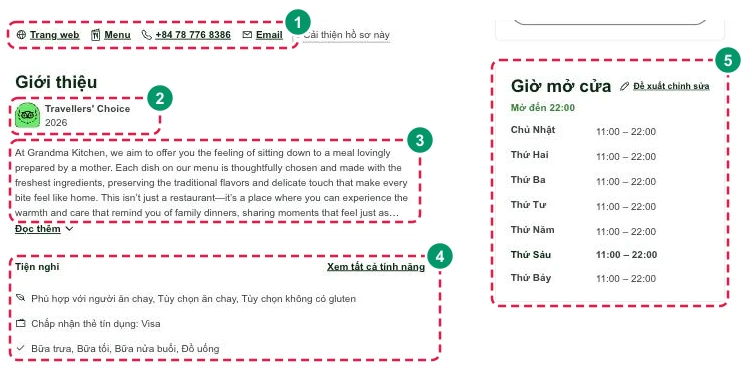 Hồ sơ TripAdvisor đầy đủ có huy hiệu Travellers' Choice