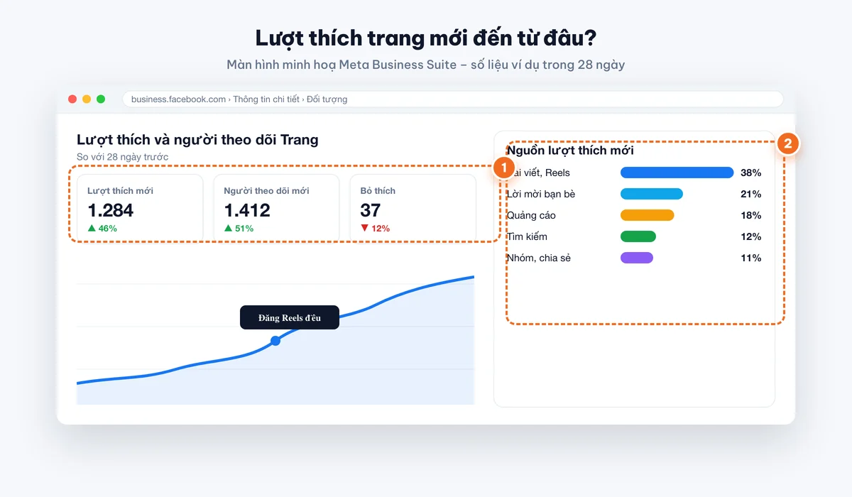 Nguồn lượt thích Trang mới trong Meta Business Suite