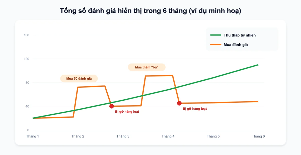 Số đánh giá Google Maps hiển thị khi mua và khi thu thập tự nhiên