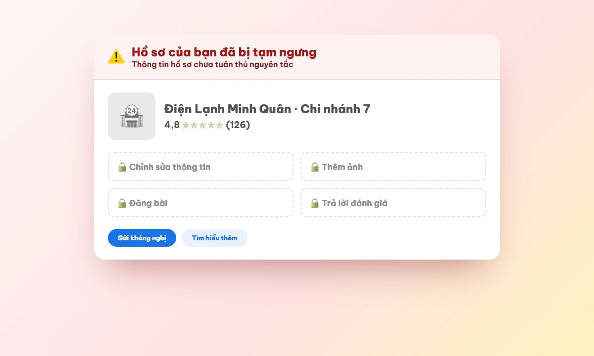 Giao diện minh hoạ thông báo hồ sơ doanh nghiệp bị tạm ngưng