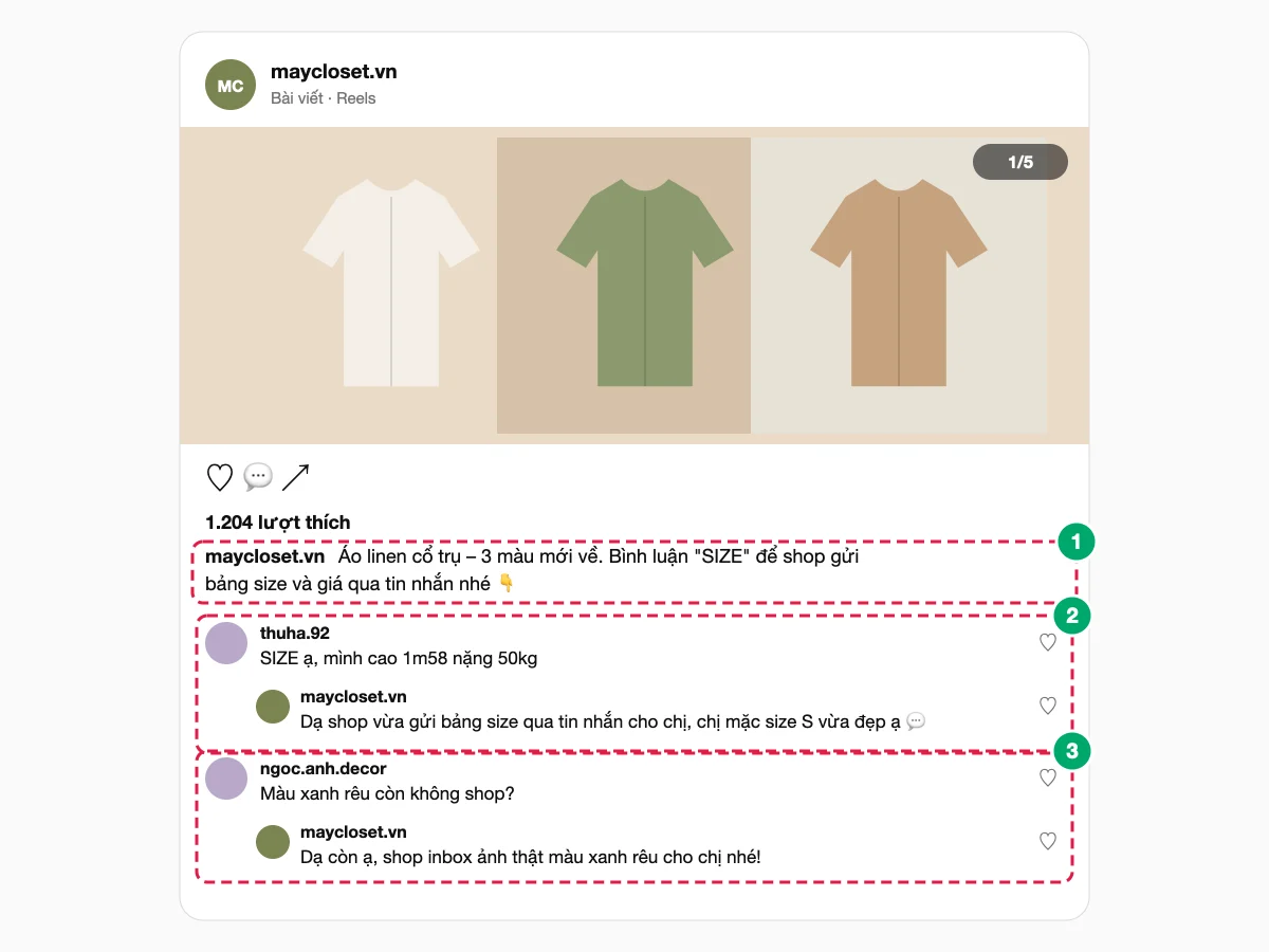 Ví dụ chốt đơn từ bình luận trên Instagram