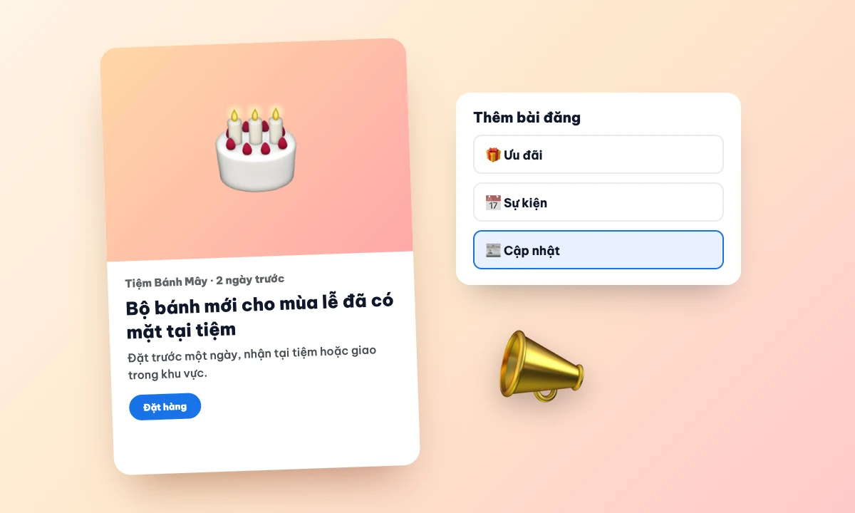 Giao diện minh hoạ bài đăng cập nhật trên hồ sơ doanh nghiệp