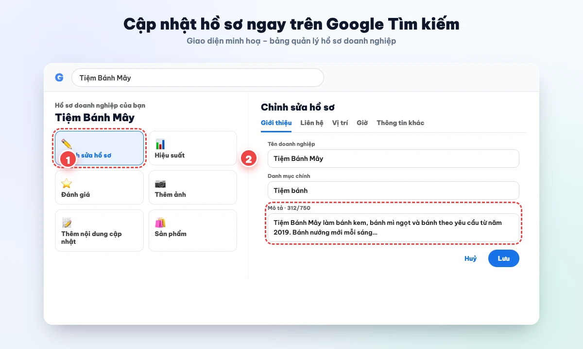 Chỉnh sửa hồ sơ doanh nghiệp trên Google ngay từ trang kết quả tìm kiếm