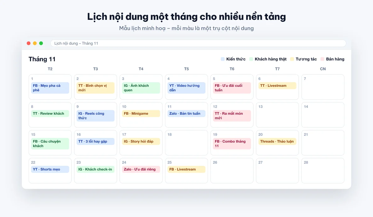Mẫu lịch nội dung mạng xã hội theo tháng