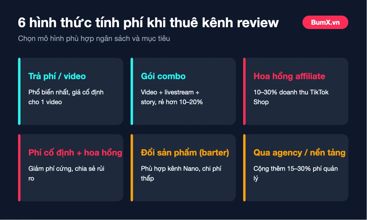 6 hình thức tính phí khi thuê kênh TikTok review