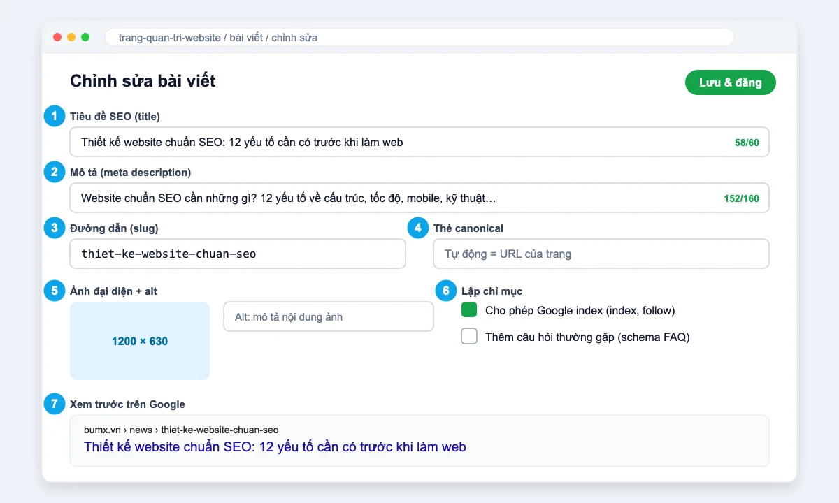 Khung nhập thẻ SEO cần có trong trang quản trị website