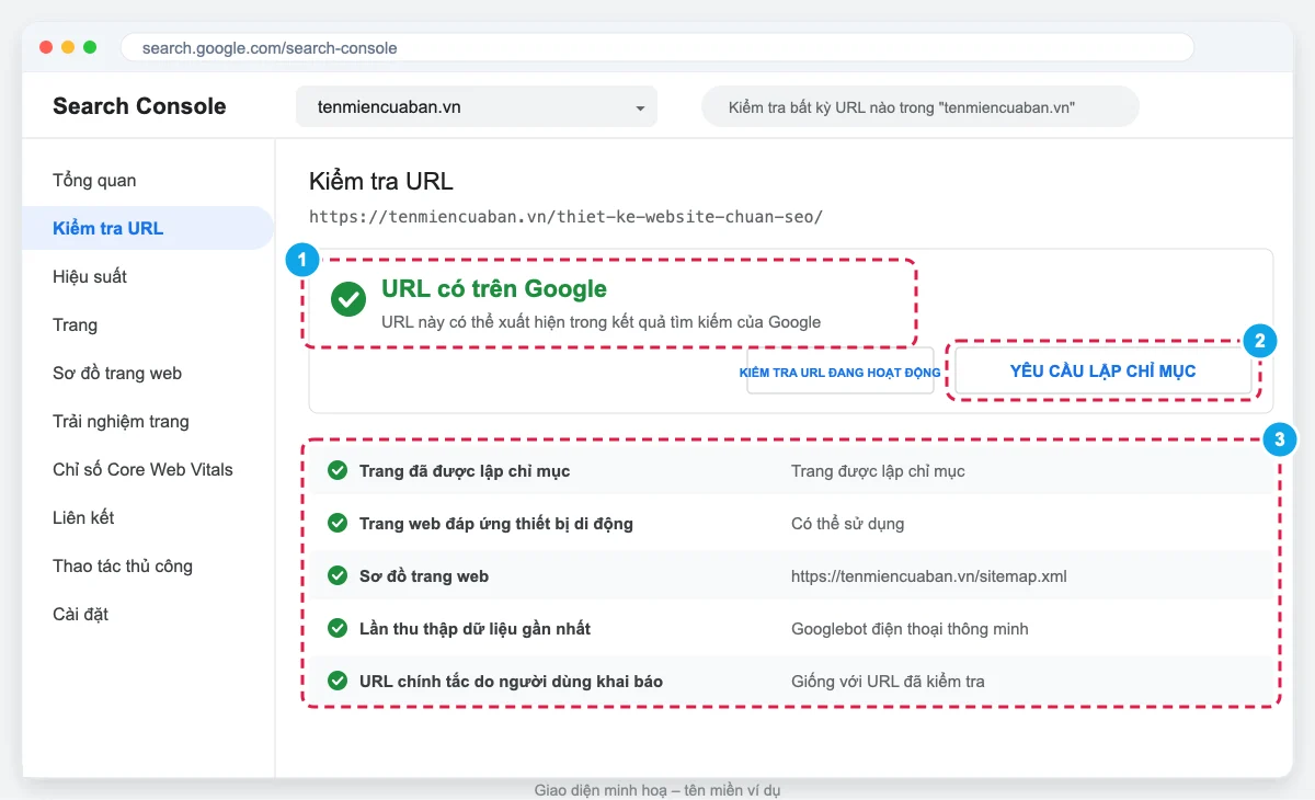 Kiểm tra URL và yêu cầu lập chỉ mục trong Search Console