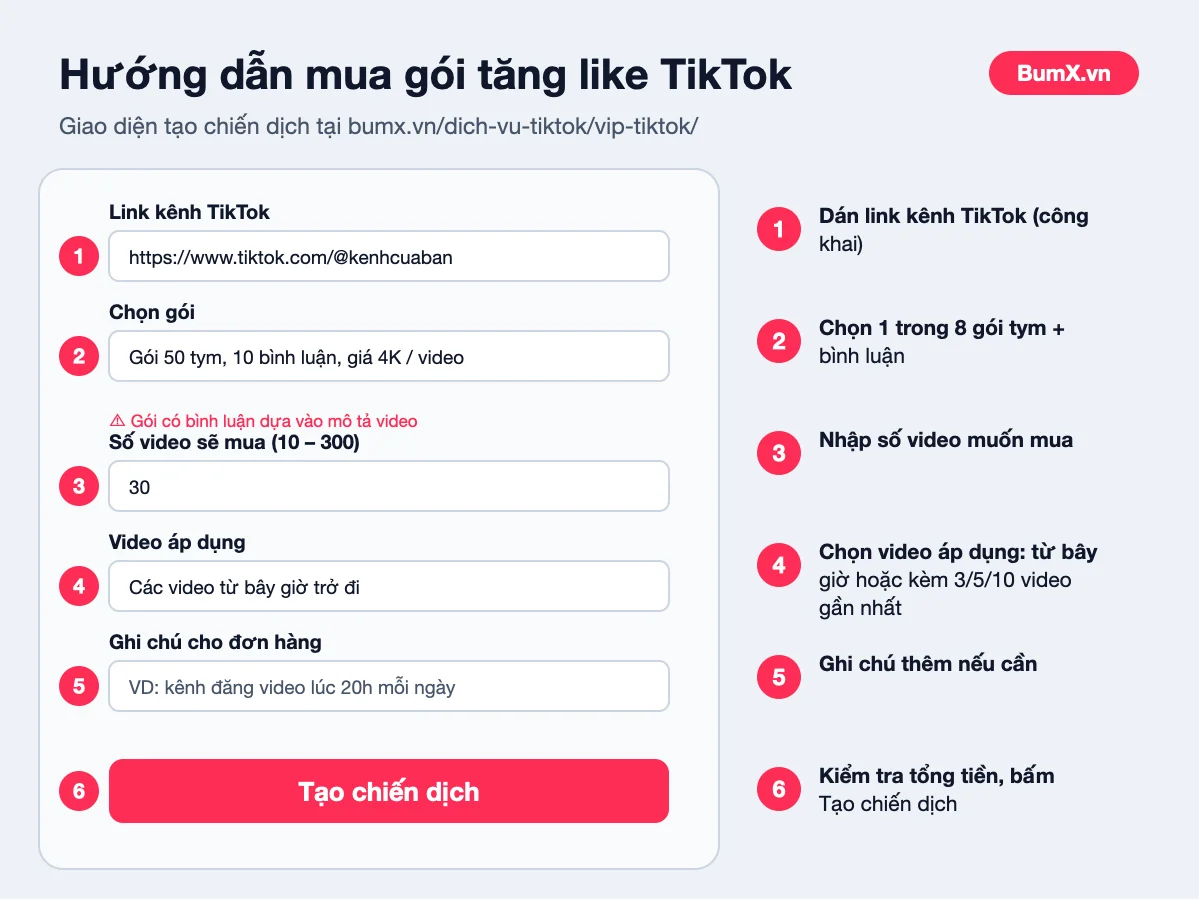 Hướng dẫn mua gói tăng like TikTok trên BumX