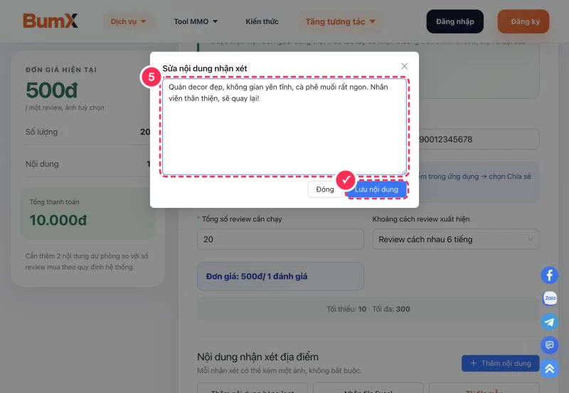 Nhập nội dung nhận xét đánh giá địa điểm TikTok