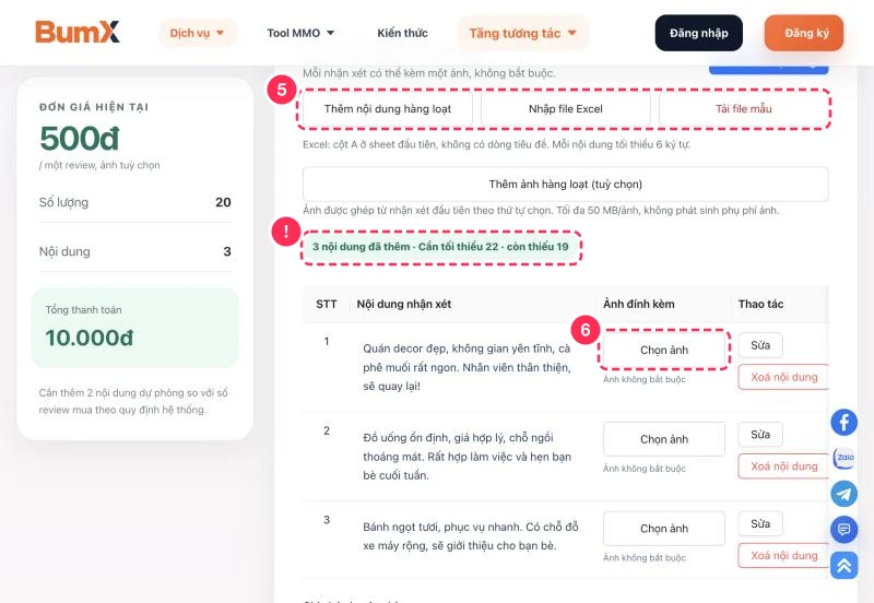 Bảng nội dung và ảnh đánh giá địa điểm TikTok