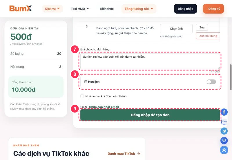 Ghi chú, hẹn lịch và tạo đơn đánh giá địa điểm TikTok