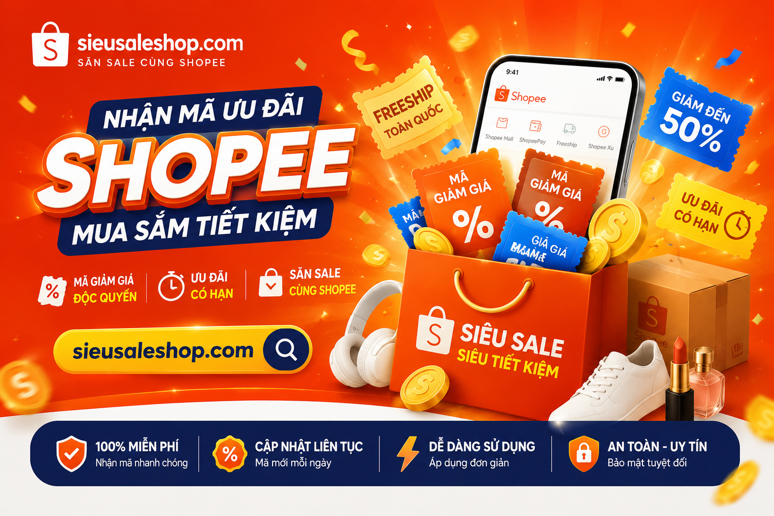 Banner SieuSaleShop - voucher nổi bật hôm nay