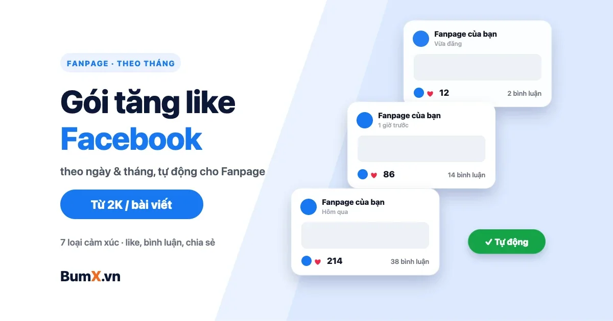Dịch Vụ, Mua Gói Tăng Like Ngày & Tháng Facebook – Từ 2K/Bài