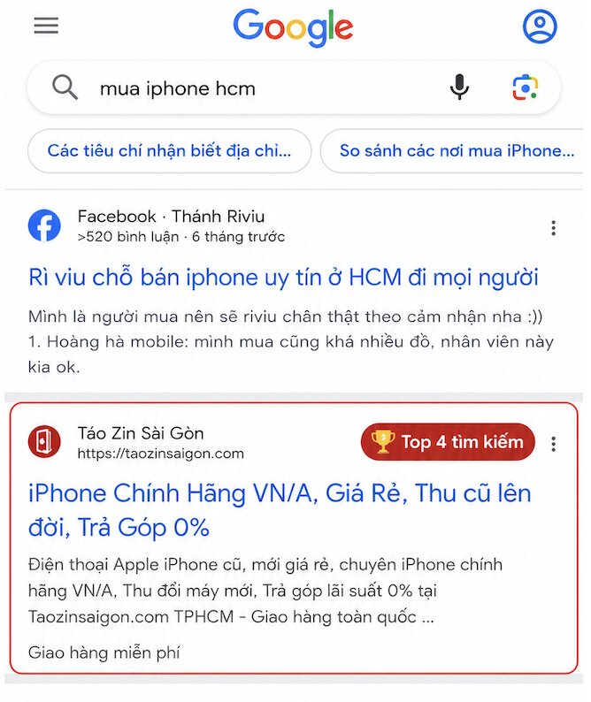 Kết quả chiến dịch SEO