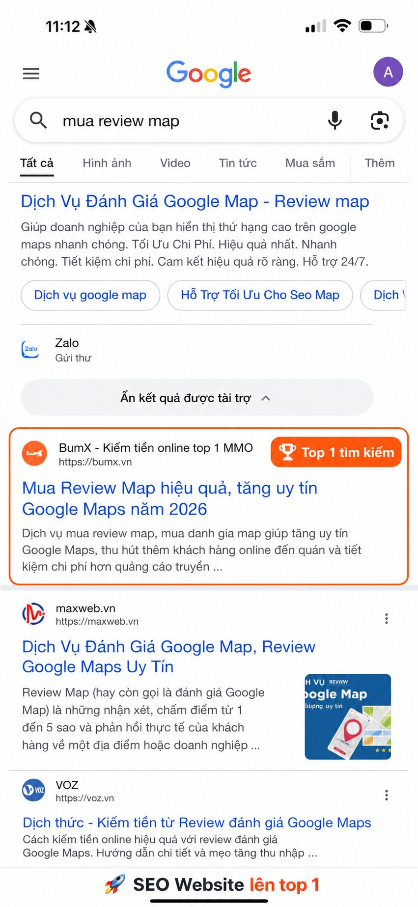 Case study SEO Review Map của BumX